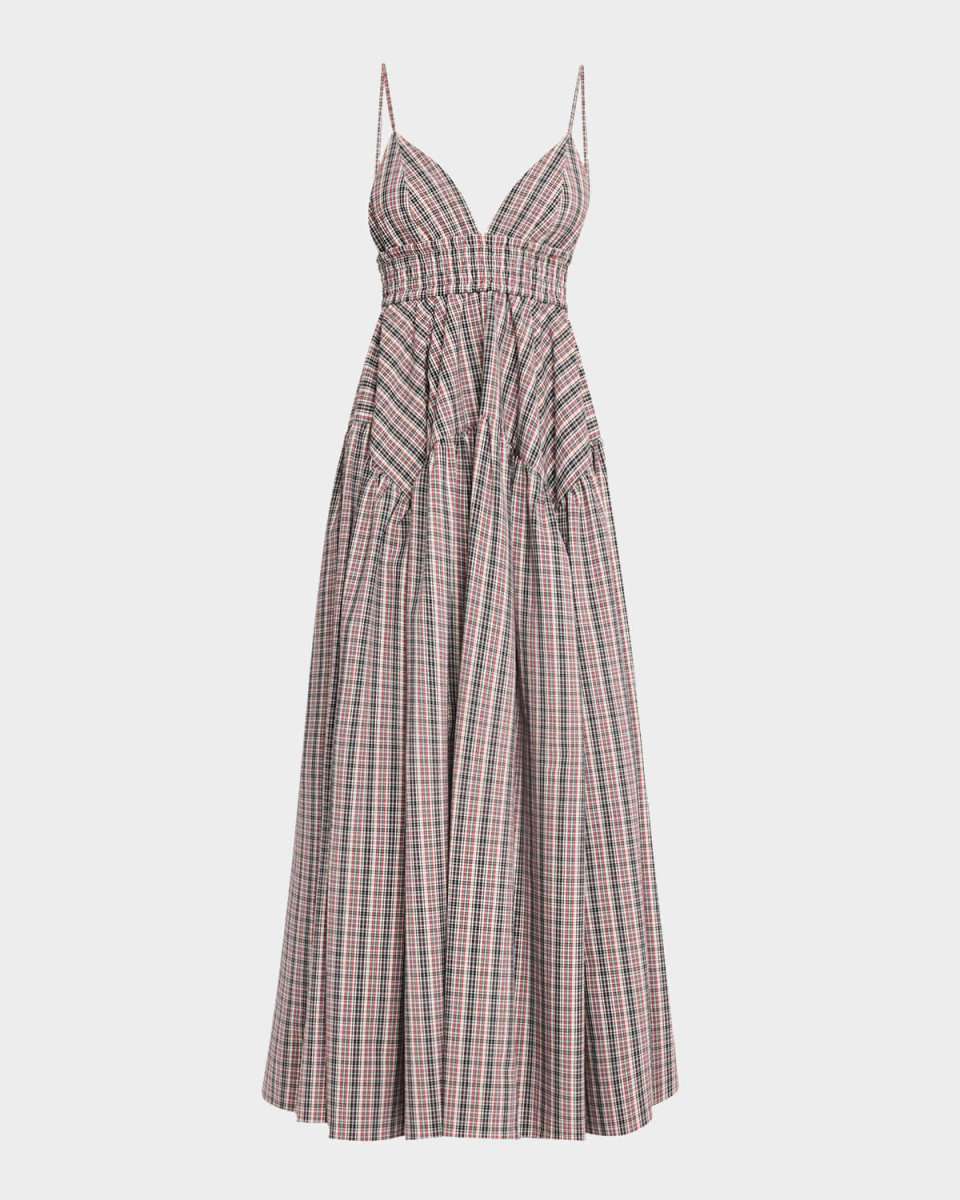 Plaid Gathered Peplum Maxi Camisole Dress